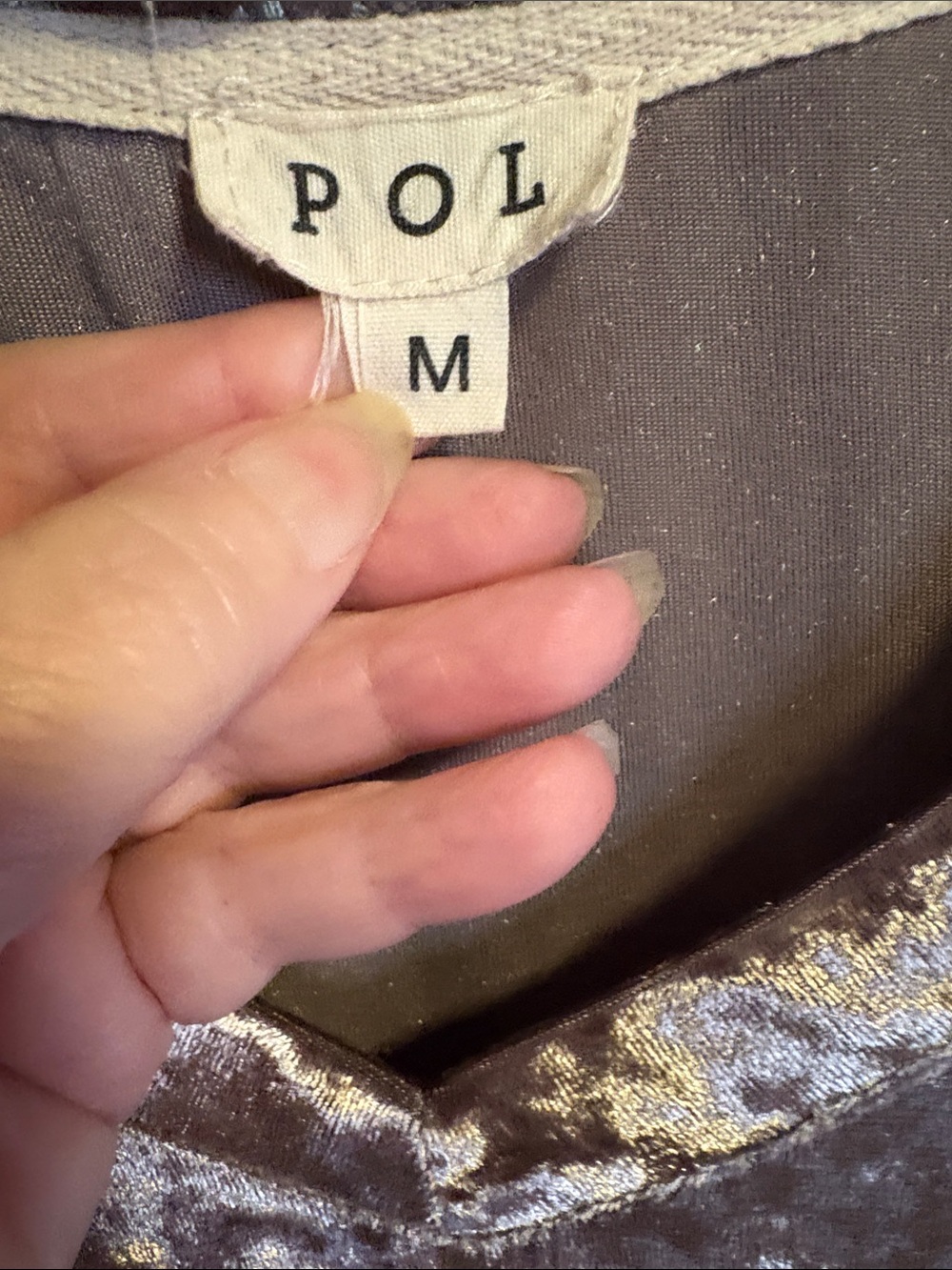 POL Crushed Velvet V-Neck Short Sleeve Top - Taupe - Picture 2 of 9